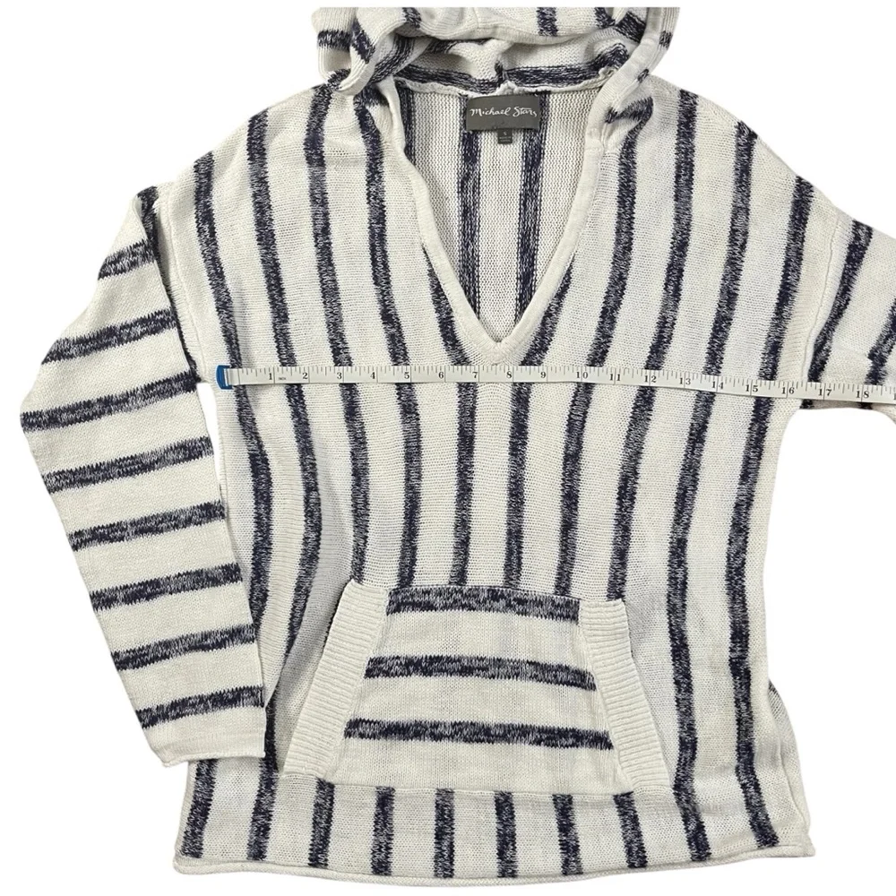 Michael Stars Baja Hoodie Sweater Wht Navy Stripe Kangaroo Pocket Beach Pullover - Picture 6 of 11